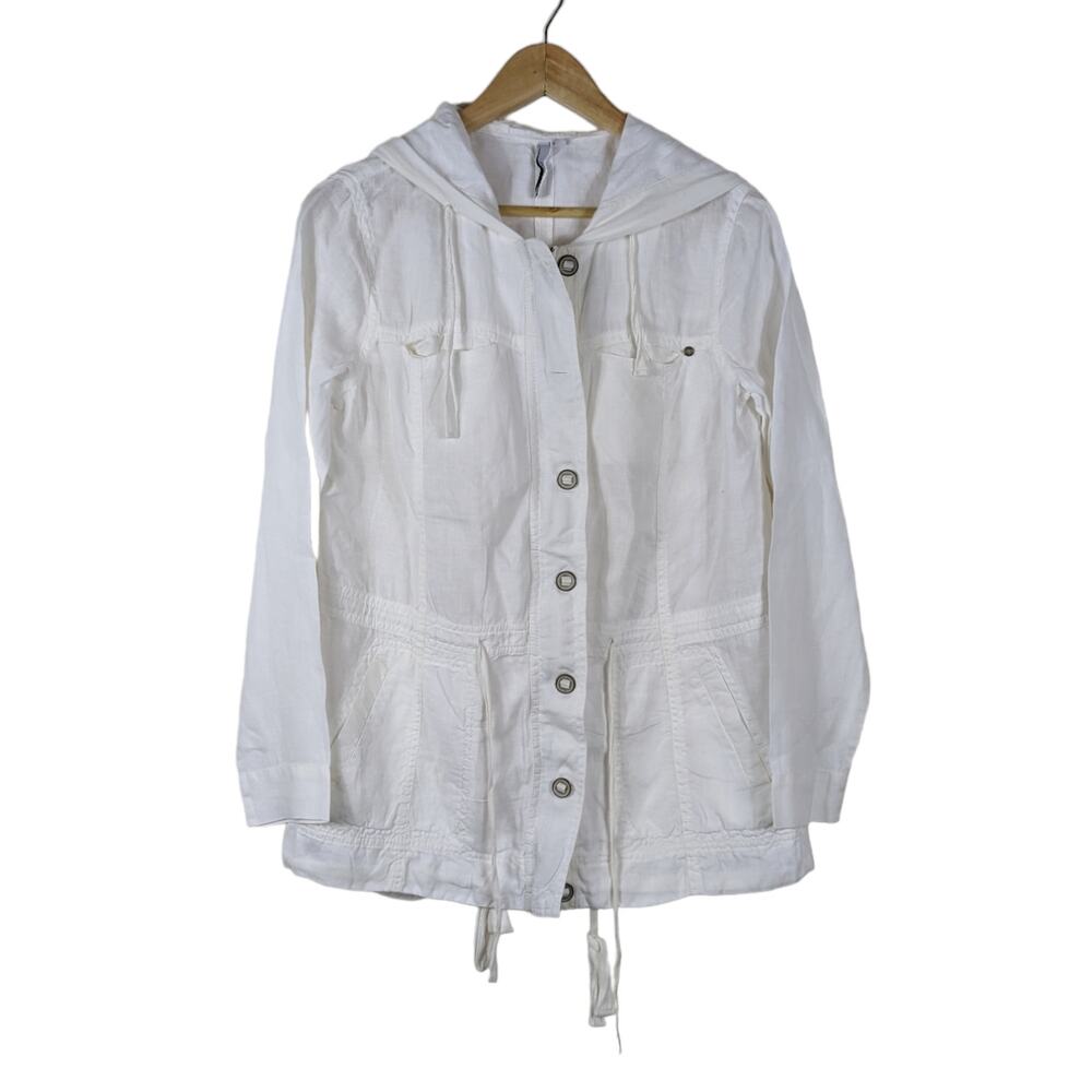Michael Stars Womens Jacket Small White Linen Blend Hooded Utility Casual Anorak